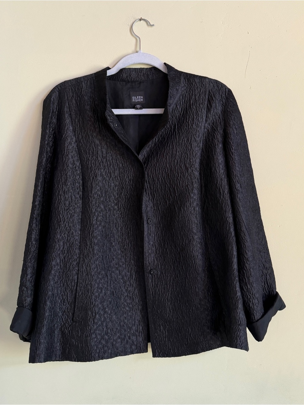 Eileen Fisher Silk Textured Collarless Blazer